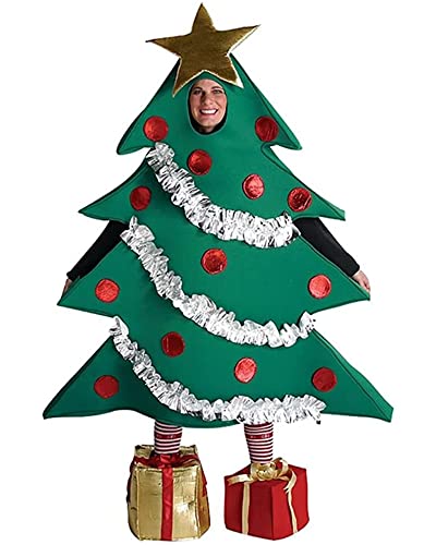 Acrawnni Erwachsenen-Weihnachtskostüm für Herren und Damen, passendes Party-Kostüm, lustiger Weihnachtsbaum, Cosplay-Kleid mit Geschenk-Form (grün, Einheitsgröße) von Acrawnni