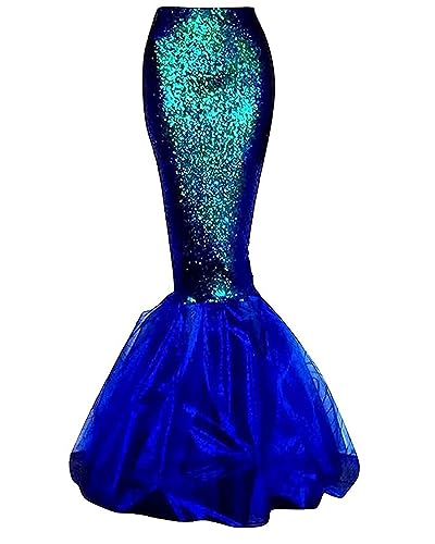 Acrawnni Frauen Meerjungfrau Rock Kostüm Dessous Halloween Cosplay Fancy Pailletten Langer Schwanz Kleid mit asymmetrischen Mesh Panel (A-Blue, L) von Acrawnni