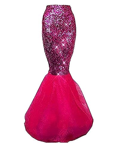 Acrawnni Frauen Meerjungfrau Rock Kostüm Dessous Halloween Cosplay Fancy Pailletten Langer Schwanz Kleid mit asymmetrischen Mesh Panel (A-Rose, XL) von Acrawnni