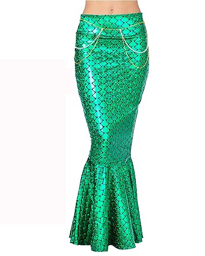 Acrawnni Frauen Meerjungfrau Rock Kostüm Dessous Halloween Cosplay Fancy Pailletten Langer Schwanz Kleid mit asymmetrischen Mesh Panel (B-Green, L) von Acrawnni