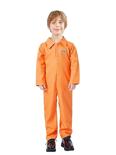Acrawnni Halloween Jail Kostüme Brief drucken lange Ärmel Gefängnis Overall für Erwachsene Kleinkinder Rollenspiel Party Cosplay Outfits (Kids, A-Kids Orange, 5-6 Years) von Acrawnni