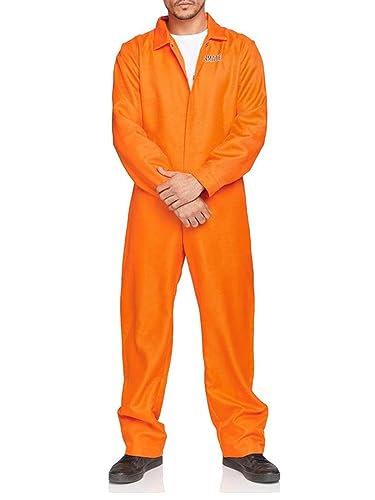 Acrawnni Halloween Jail Kostüme Brief drucken lange Ärmel Gefängnis Overall für Erwachsene Kleinkinder Rollenspiel Party Cosplay Outfits (Men, A-Men Orange, L) von Acrawnni