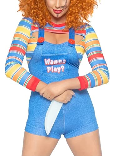 Acrawnni Halloween-Kostüme für Damen, Albtraum-Killer-Puppe, Wanna Play, Filmfigur, Body, Anime-Clown, Cosplay, 2-teiliges Kostüm-Set, Halloween-Outfit (C-Blue, S) von Acrawnni