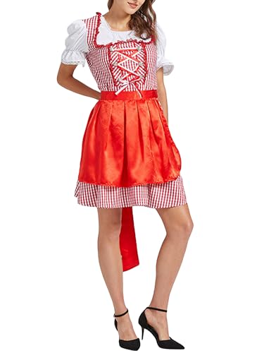 Acrawnni Oktoberfest-Kostüm für Damen, klassisches deutsches Dirndlkleid, Lederhosen-Kostüm für Bierfest (Standard, L, A-Rot) von Acrawnni