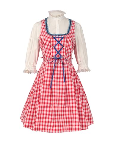 Acrawnni Oktoberfest-Kostüm für Damen, klassisches deutsches Dirndlkleid, Lederhosen-Kostüm für Bierfest (Standard, L, A-Wassermelonenrot) von Acrawnni