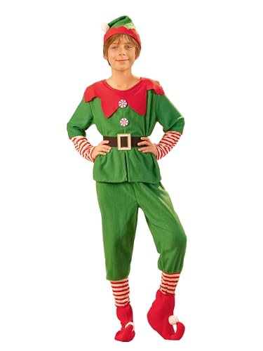 Acrawnni Weihnachtselfen Kostüm Set für Mädchen Jungen Herren Damen Weihnachtselfen Kostüm Outfit Weihnachtsmann Kleid mit Hut Gürtel Socken (A-Boy Weihnachtself, 2-3 Jahre) von Acrawnni