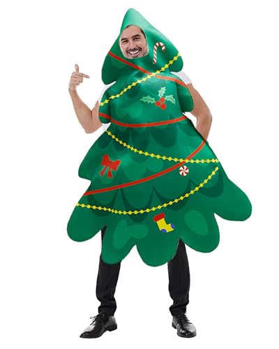 Acrawnni Weihnachtskostüm für Erwachsene, Herren, Damen, passendes Party-Kostüm, lustiger Weihnachtsbaum, Cosplay-Kleid mit Geschenkform (A-Weihnachtsbaum, Einheitsgröße) von Acrawnni