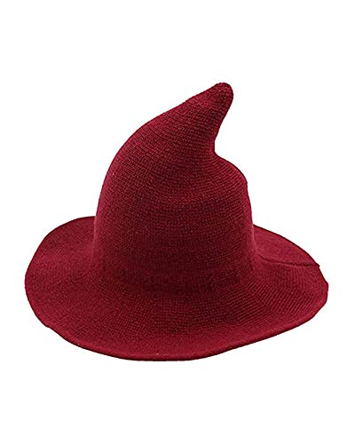 Frauen Halloween Wolle Hexenhut Strickmütze Party Maskerade Cosplay Kostüm Zubehör, rot, One size von Acrawnni