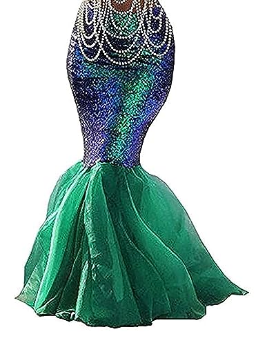 Frauen Meerjungfrau Rock Kostüm Dessous Halloween Cosplay Fancy Pailletten Langer Schwanz Kleid mit asymmetrischen Mesh Panel (A-Green, L) von Acrawnni