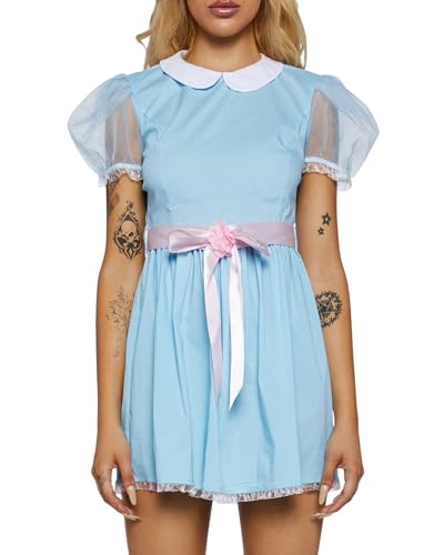 Halloween-Kostüm für Damen und Mädchen, blau, kurz, durchscheinend, Puffärmel, Puppenkragen, Lolita-Kleid mit Gürtel, Party, Cosplay, Kostüm (A-Pink, M) von Acrawnni