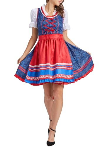 Oktoberfest-Kostüm für Damen, klassisches deutsches Dirndlkleid, Lederhosen-Kostüm für Bierfest (Standard, L, A-Burgund) von Acrawnni