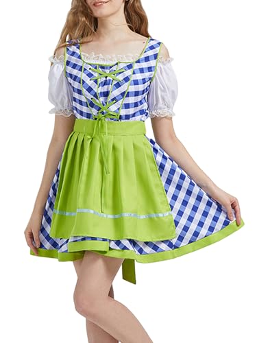 Oktoberfest-Kostüm für Damen, klassisches deutsches Dirndlkleid, Lederhosen-Kostüm für Bierfest (Standard, M, A-Grün) von Acrawnni