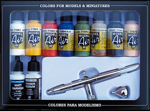 Basic Colors mit Airbrush - Farbset - 10 x 17 ml von Acrylicos Vallejo