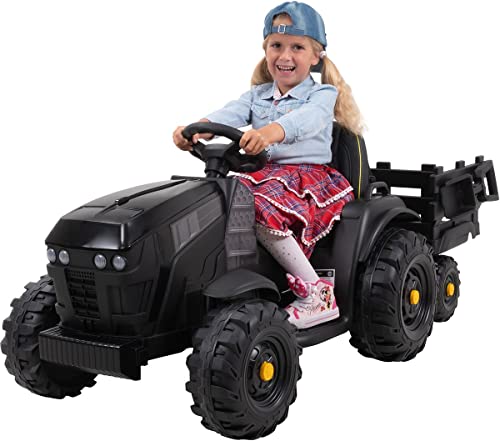 Actionbikes Motors Elektro Kindertraktor mit Anhänger | 2 x 12 V 45 W Motor - 12 Volt 7 Ah Batterie - 2,4 Ghz Fernbedienung - Kinder Elektro Traktor Spielzeug ab 3 Jahre - Elektroauto (Grau/Schwarz) von Actionbikes Motors