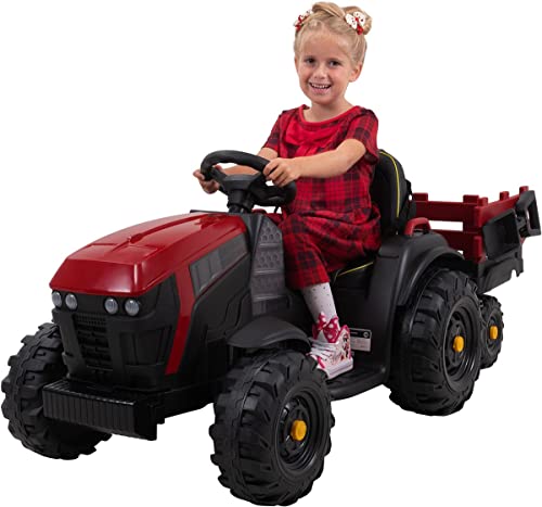 Actionbikes Motors Elektro Kindertraktor mit Anhänger | 2 x 12 V 45 W Motor - 12 Volt 7 Ah Batterie - 2,4 Ghz Fernbedienung - Kinder Elektro Traktor Spielzeug ab 3 Jahre - Elektroauto (Rot/Schwarz) von Actionbikes Motors