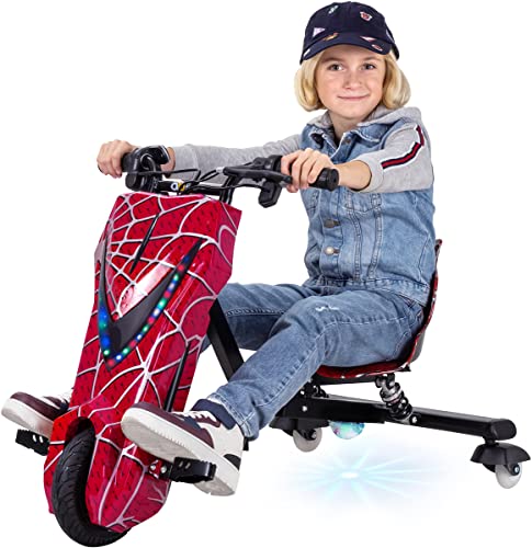 Actionbikes Motors Kinder Elektro Driftscooter 360 Grad | 250 Watt Elektromotor - 3 Geschwindigkeitsstufen - LED-Beleuchtung - Sitz verstellbar - Bluetooth - Drifter - Drift Trike (Rot) von Actionbikes Motors