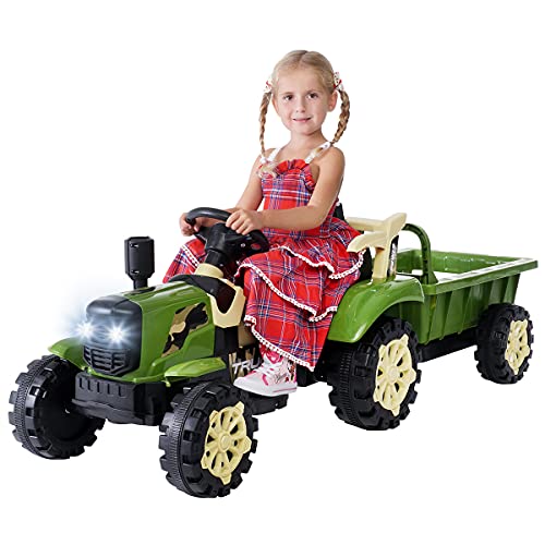 Actionbikes Motors Elektro Kindertraktor mit Anhänger | 2 x 6 V 25 W Motor - 6 Volt 7 Ah Batterie - 2,4 Ghz Fernbedienung - Kinder Elektro Traktor Spielzeug ab 3 Jahre - Elektroauto (Grün) von Actionbikes Motors