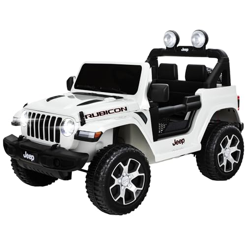 Actionbikes Motors Kinder Elektroauto Jeep Wrangler Rubicon | 2.4 Ghz Fernbedienung - 12 Volt 7 AH Batterie - 2X 35 Watt Motor - Bluetooth - Elektro Auto für Kinder ab 3 Jahre (1-Sitzer Weiß) von Actionbikes Motors