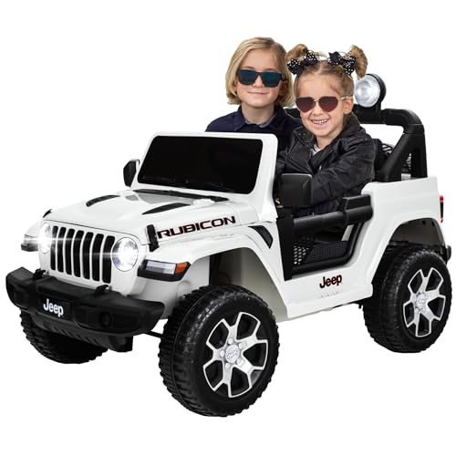 Actionbikes Motors Kinder Elektroauto Jeep Wrangler Rubicon | 2.4 Ghz Fernbedienung - 12 Volt 7 AH Batterie - 2X 35 Watt Motor - Bluetooth - Elektro Auto für Kinder ab 3 Jahre (1-Sitzer Weiß) von Actionbikes Motors