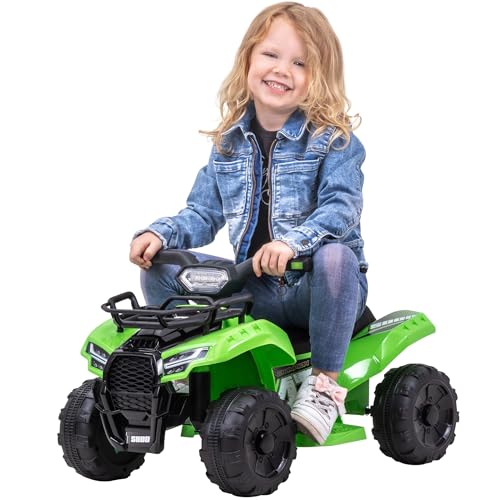 Actionbikes Motors Kinder Elektroauto Quad Jumpy | 18 Watt Elektromotor - Ausdauernde 6 Volt 4 Ah Batterie - Bremsautomatik - LED-Scheinwerfer - USB- & AUX-Anschluss - Ab 1 Jahr (Grün) von Actionbikes Motors