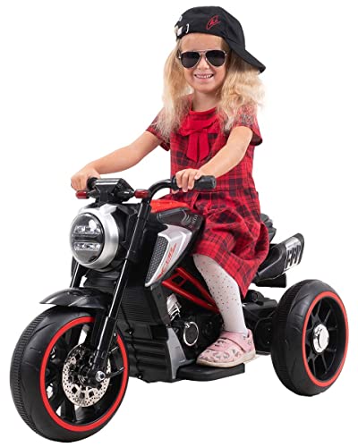 Original Actionbikes Motors Kinder Elektromotorrad Cruiserbike | 2X 6 Volt 18 Watt Motoren - Gaspedalschalter - Bremsautomatik - LED-Scheinwerfer - USB- & AUX-Anschluss (Schwarz) von Actionbikes Motors