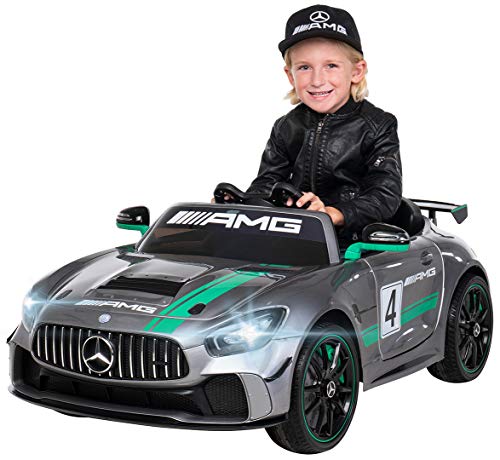 Actionbikes Motors Kinder Elektroauto Mercedes Benz AMG GT4 Sport Edition | 2,4 Ghz Fernbedienung - Lizenziert - Soft Start - Elektro Auto für Kinder ab 3 Jahre (Silber lackiert) von Actionbikes Motors