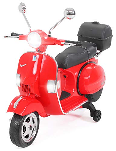 Original Actionbikes Motors Kinder Elektroroller Vespa PX150 | 2 x 18 Watt Motor (Total 36 Watt) - Eva-Vollgummireifen - Lizenziert - Bis zu 6 km/h - Roller (Rot) von Actionbikes Motors