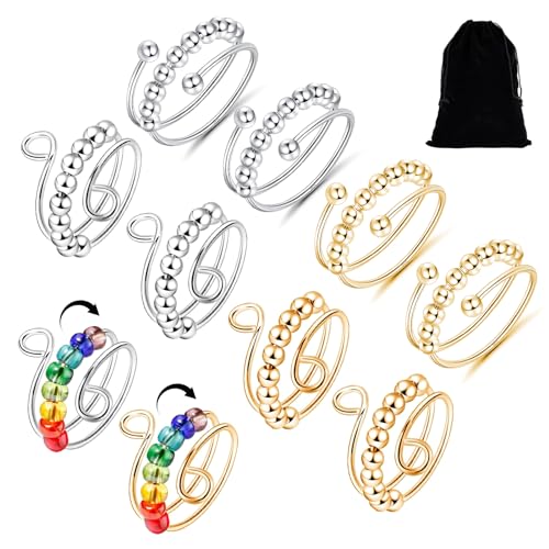 10 Stück Nxiety Ring Anti Stress Ring, Fidget Ring Verstellbar, Angst Spinning Ring mit Perlen Calm Ring Spinning Ring Angstring für Herren Damen Geschenke von Actsime