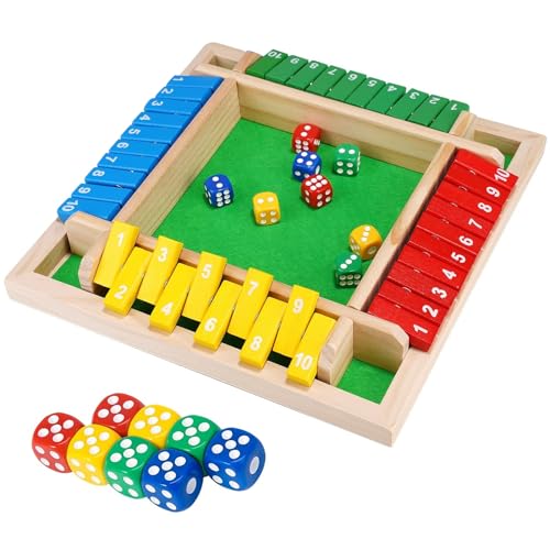 Actsime Shut The Box Spiel 4 Spieler, Würfelspiel aus Holz Brettspiel Heimtischspiel Mathematik Lernspielzeug für Kinder und Erwachsene von Actsime