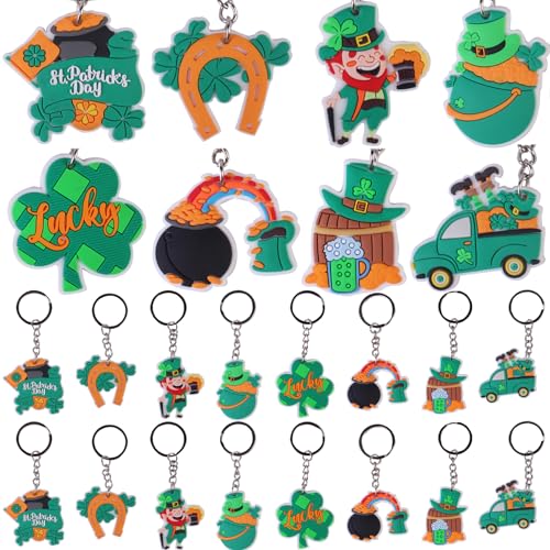 Acuiwer Schlüsselanhänger für Cartoon Mitgebsel Kindergeburtstag Party Geschenke Schlüsselanhänger Kinder Geburtstag Mitgebsel Gefälligkeiten Schulanfang (Stpatrick-24pcs) von Acuiwer