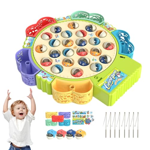 Acunny Angelspielzeug für Kinder, magnetisches Fischspiel - Magnetisches, musikalisches Angelspiel mit 3 Gängen,Niedliches Kinderspielzeug mit um 360 Grad drehbarer Angelscheibe für Zuhause, von Acunny