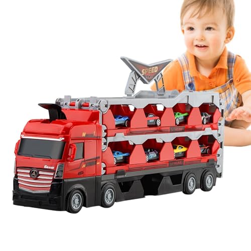 Acunny Autoaufbewahrung und -Transporter, Spielzeug-LKW, Spielzeug-LKW-Transport, Autotransporter,Cooles faltbares LKW-Spielzeug für Kinder - Set aus doppellagigem Auto und faltbarem Transportwagen von Acunny