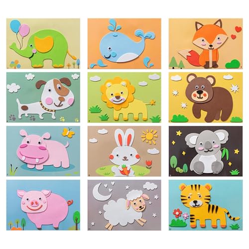 Acunny Bastelsets Aufkleber Dschungeltiere Für Kinder,Aufkleber Kinder Tier Handgemachte Aufkleber,Selbstklebende Cartoon Puzzle Bastelsets Aufkleber Tiere Für Kinder Aufkleber Sticker von Acunny