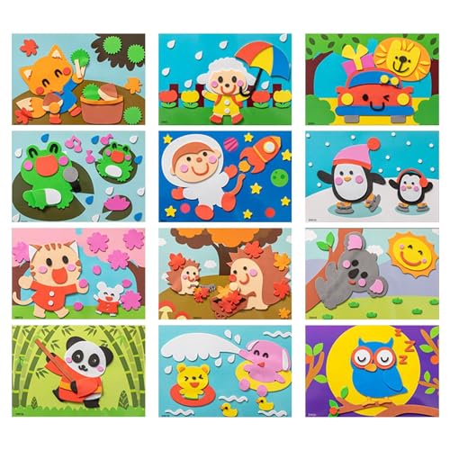 Acunny Bastelsets Aufkleber Dschungeltiere Für Kinder,Aufkleber Kinder Tier Handgemachte Aufkleber,Selbstklebende Cartoon Puzzle Bastelsets Aufkleber Tiere Für Kinder Aufkleber Sticker von Acunny