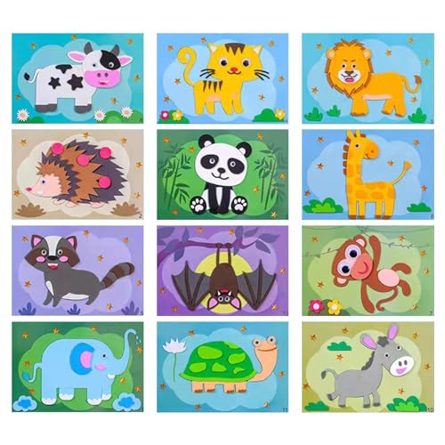 Acunny Bastelsets Aufkleber Dschungeltiere Für Kinder,Aufkleber Kinder Tier Handgemachte Aufkleber,Selbstklebende Cartoon Puzzle Bastelsets Aufkleber Tiere Für Kinder Aufkleber Sticker von Acunny