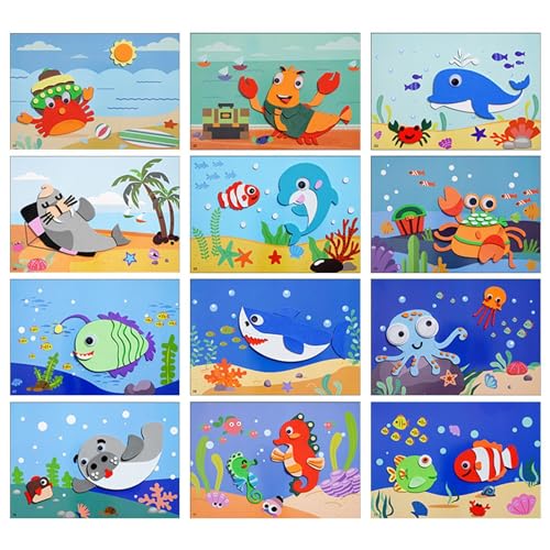 Acunny Bastelsets Aufkleber Dschungeltiere Für Kinder,Aufkleber Kinder Tier Handgemachte Aufkleber,Selbstklebende Cartoon Puzzle Bastelsets Aufkleber Tiere Für Kinder Aufkleber Sticker von Acunny