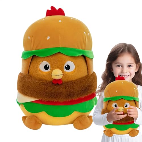 Acunny Burger Chicken Plüschpuppe, Plüsch Hamburger Huhn | Kuschelige Kissen Burger Chicken Plüschpuppe - Freundin Tochter Huggable Animal Sofa Bed Orament für Studienzimmer, Schlafzimmer von Acunny