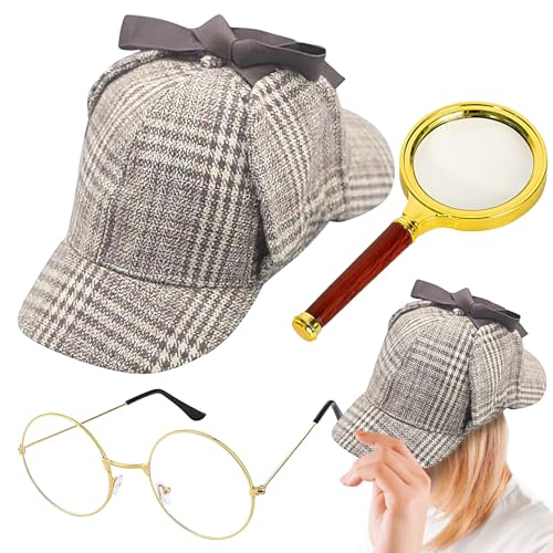 Acunny Detektiv Kostümzubehör Set, Detektiv Cosplay Zubehör, Cosplay Kostüm Accessoires, Hut Brille Lupe für Damen Herren Mädchen Halloween Party Bühnenauftritt Acunny Detektiv Kostümzubehör Set, Detektiv Cosplay Zubehör, Cosplay Kostüm Accessoires, Hut Brille Lupe für Damen Herren Mädchen Halloween Party Bühnenauftritt von Acunny