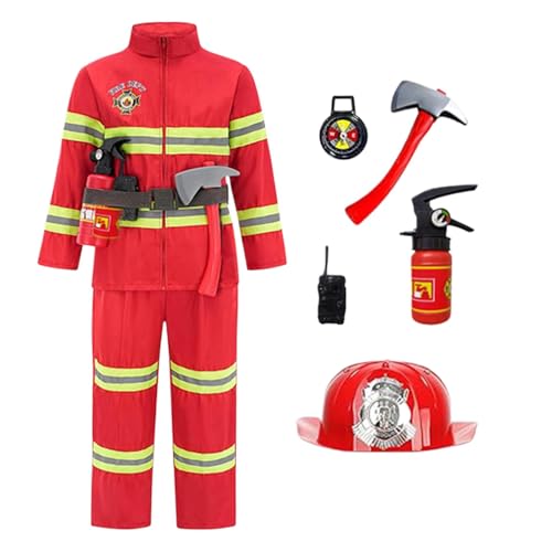 Acunny Feuerwehrmann Kostüm Set Für Kinder Mädchen Feuerwehrspielzeug Accessoires Wasser-Feuerlöscher Feuerwehrhelm Feuerwehr Spielzeug Feuerwehrchef Cosplay Rollenspiel Spielzeug Zubehör von Acunny