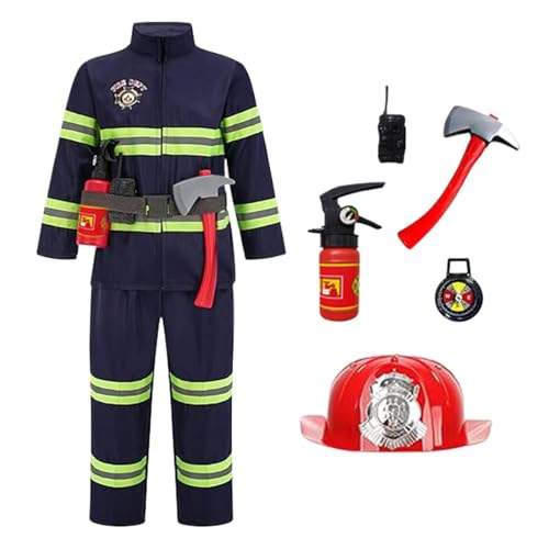 Acunny Feuerwehrmann Kostüm Set Für Kinder Mädchen Feuerwehrspielzeug Accessoires Wasser-Feuerlöscher Feuerwehrhelm Feuerwehr Spielzeug Feuerwehrchef Cosplay Rollenspiel Spielzeug Zubehör von Acunny