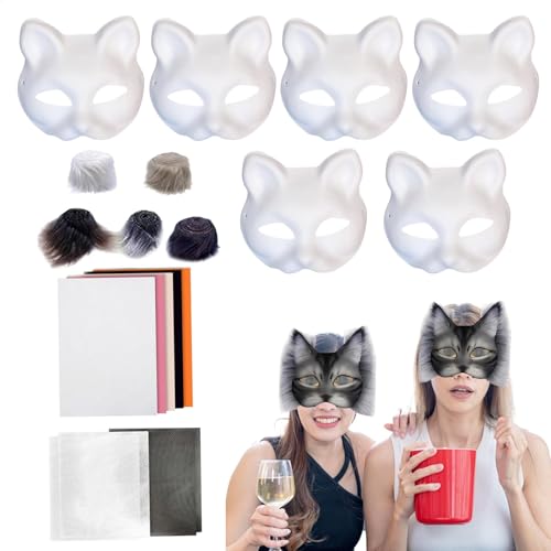 Acunny Furry Masque Kit, Cat Masque Craft Kit | 18x/set Funny Arts Crafts | Tierkostümzubehör, leere Katze Masque Set für Maskerade, Handwerk, Party von Acunny