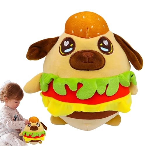 Acunny Gefüllter Hamburger -Hundespielzeug, Burger Dog Plüsch - Hamburger Welpe Plushie Toy | Hunde Burger Plüsch gefülltes Tier, 7,87 -Zoll -Futter ausgestopfte Tiere zum Kuscheln, Kuscheln Sie von Acunny