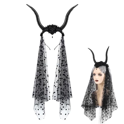Acunny Halloween Haarschmuck, Retro Ziegenhorn Haarreif Mit Schleier, Cosplay Haarband Halloween Kostümzubehör für Themenpartys Aufführungen an Feiertagen und Acunny Halloween Haarschmuck, Retro Ziegenhorn Haarreif Mit Schleier, Cosplay Haarband Halloween Kostümzubehör für Themenpartys Aufführungen an Feiertagen und von Acunny
