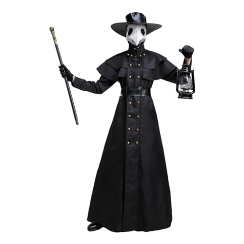 Acunny Halloween Kostüme für Männer, Priester Kleid - Horrordoktor Kostüm Set Halloween Kleid - Mittelalter schwarzes Punk-Priesterkleid für Faschings-Rollenspielpartys von Acunny