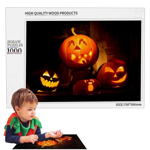 Acunny Halloween-Puzzles für | Halloween-Puzzles für | Holzpuzzle mit Kürbislaterne, Heimdekoration, interaktives Puzzle, Herbstpuzzle für Alter von 8 bis 10 Jahren von Acunny