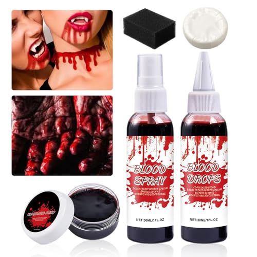 Acunny Halloween Schmink-Set Blut - Realistisches Waschbares Kunstblut Spray Für Gesicht - Abwaschbare Kostüm Accessoires Für Cosplay Rollenspiel Bühnenauftritt Motto Party Foto Acunny Halloween Schmink-Set Blut - Realistisches Waschbares Kunstblut Spray Für Gesicht - Abwaschbare Kostüm Accessoires Für Cosplay Rollenspiel Bühnenauftritt Motto Party Foto von Acunny
