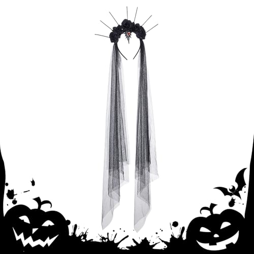 Acunny Halloween Stirnband,Vintage Haarreif Mit Schleier In Schwarz Und Rosen - Tag der Blumen Kopfschmuck Halloween Kostümzubehör für Cosplay Karneval Maskenbälle und Party Acunny Halloween Stirnband,Vintage Haarreif Mit Schleier In Schwarz Und Rosen - Tag der Blumen Kopfschmuck Halloween Kostümzubehör für Cosplay Karneval Maskenbälle und Party von Acunny