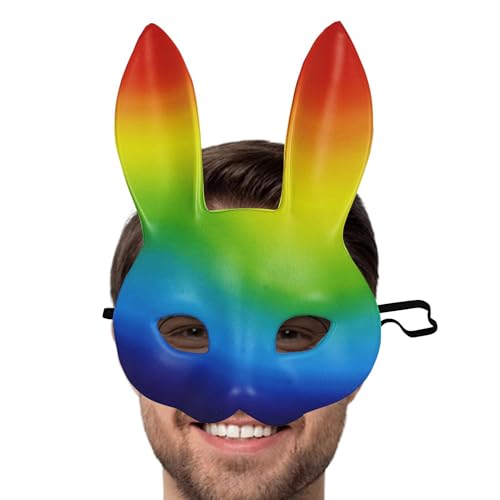 Acunny Hasenmaske Cosplay,Halloween Hasenmaske | Regenbogen-Frauen-Häschen-Maske | Mit langen Ohren, Cosplay-Kostüm-Requisiten, Kaninchen-Kostüm-Zubehör, ergonomisch für Ostern, Halloween von Acunny