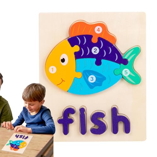 Acunny Holzpuzzles für Kinder,Holzpuzzles für Kleinkinder - 3D-Puzzle-Intelligenzspiel,Lernpuzzleset für Kinder im Vorschulalter, Lernpuzzle mit Wörtern, Spielzeug für Kinder ab 3 Jahren von Acunny