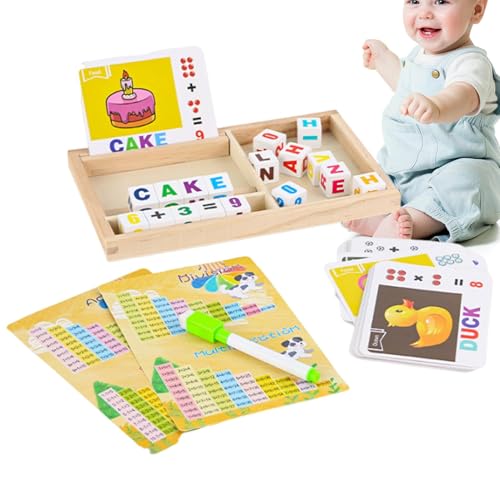 Acunny Holzwürfel -Matching -Spiel, Alphabetnummern Matching Toy - Buntes Alphabet -Nummer Board | Tragbares Roadtrip -Spiel, Vorschulunterrichtsaktivitäten für Zuhause, Schule, Reisen von Acunny